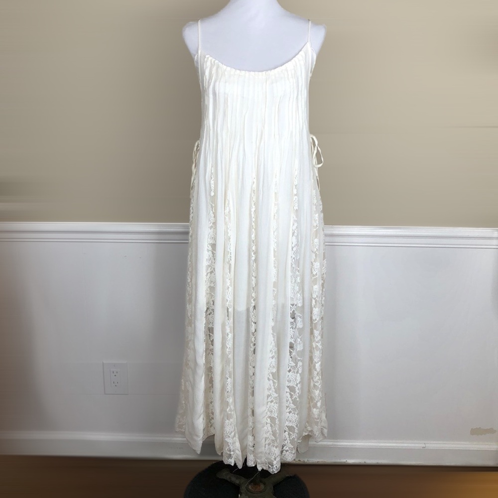 Free People cream pleated lace Hailee midi dress - Picture 2 of 15